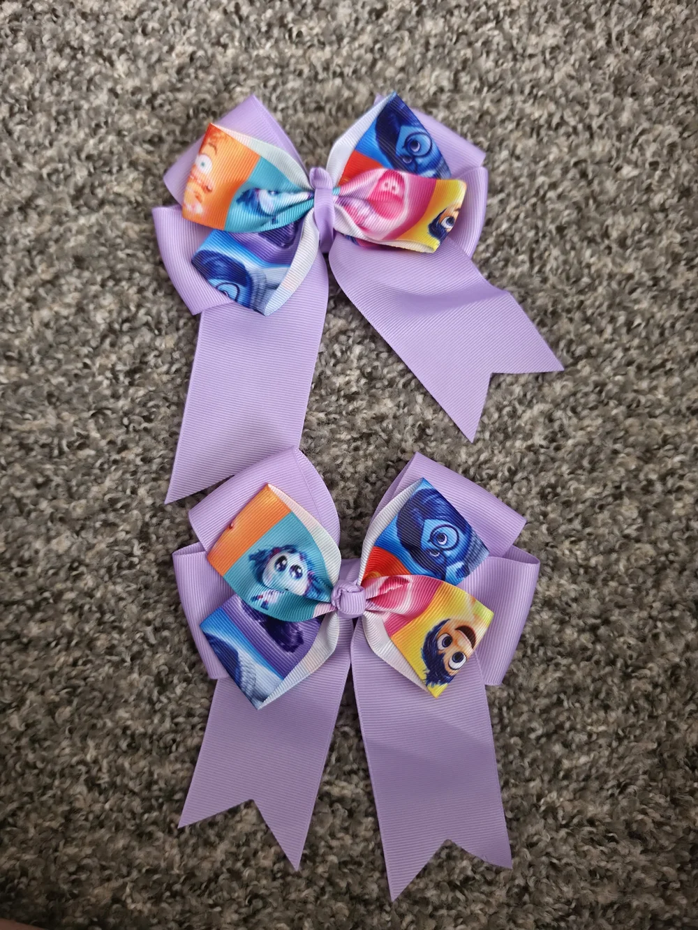 Set of 2 Inside Out Character Bow Hair Clips Girls Purple Cartoon Print